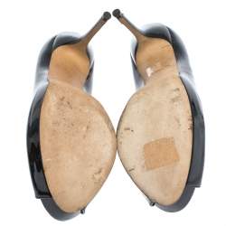 مملوكة مسبقًا حذاء كعب عالي غوتشي نعل سميك مقدمة مفتوحة جلد أسود مقاس 39.5