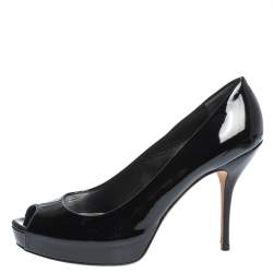 مملوكة مسبقًا حذاء كعب عالي غوتشي نعل سميك مقدمة مفتوحة جلد أسود مقاس 39.5