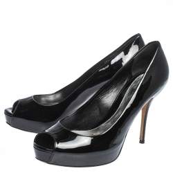 مملوكة مسبقًا حذاء كعب عالي غوتشي نعل سميك مقدمة مفتوحة جلد أسود مقاس 39.5