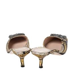 Pre Owned Gucci Black Floral Jacquard Fabric Dionysus Square Toe Slip On Mules Size 37