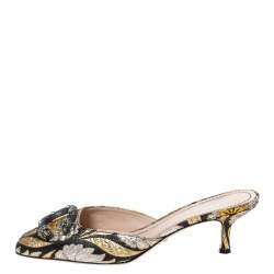 Pre Owned Gucci Black Floral Jacquard Fabric Dionysus Square Toe Slip On Mules Size 37