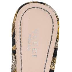 Pre Owned Gucci Black Floral Jacquard Fabric Dionysus Square Toe Slip On Mules Size 37