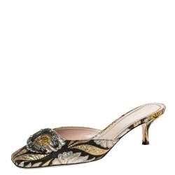 Pre Owned Gucci Black Floral Jacquard Fabric Dionysus Square Toe Slip On Mules Size 37
