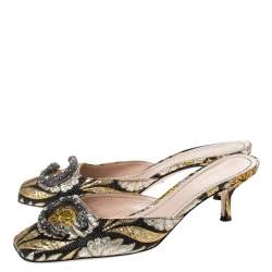 Pre Owned Gucci Black Floral Jacquard Fabric Dionysus Square Toe Slip On Mules Size 37