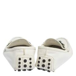 Pre Owned Gucci White Leather Horsebit Web Detail Slip On Loafers Size 36
