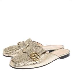 Pre Owned حذاء مولز غوتشي فلات تفاصيل شراشيب مارمونت جي جي جلد منقوش ذهبي مقاس 40