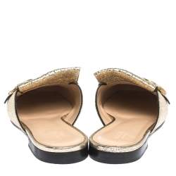 Pre Owned حذاء مولز غوتشي فلات تفاصيل شراشيب مارمونت جي جي جلد منقوش ذهبي مقاس 40