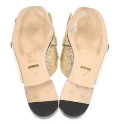 Pre Owned حذاء مولز غوتشي فلات تفاصيل شراشيب مارمونت جي جي جلد منقوش ذهبي مقاس 40