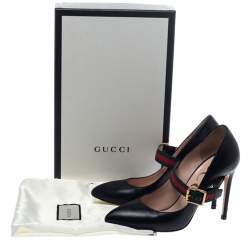مملوكة مسبقًا Gucci Black Leather Sylvie Buckle Detail Pumps Size 37