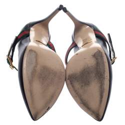 مملوكة مسبقًا Gucci Black Leather Sylvie Buckle Detail Pumps Size 37