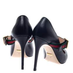 مملوكة مسبقًا Gucci Black Leather Sylvie Buckle Detail Pumps Size 37