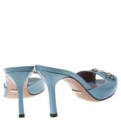 Pre Owned Gucci Blue Patent Leather Horsebit Open Toe Sandals Size 36.5