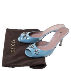 Pre Owned Gucci Blue Patent Leather Horsebit Open Toe Sandals Size 36.5