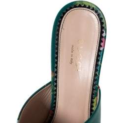 Pre Owned Gucci Multicolor Bloom Print Leather Shanghai Open Mules Size 36