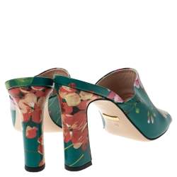 Pre Owned Gucci Multicolor Bloom Print Leather Shanghai Open Mules Size 36
