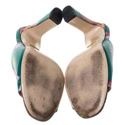 Pre Owned Gucci Multicolor Bloom Print Leather Shanghai Open Mules Size 36