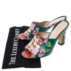 Pre Owned Gucci Multicolor Bloom Print Leather Shanghai Open Mules Size 36