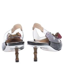 Pre Owned Gucci Black Patent Leather And PVC Eleonor Strawberry Charm Slingback Sandals Size 37.5