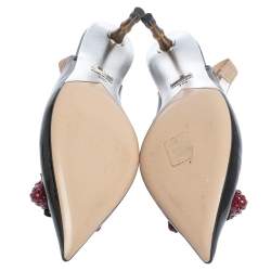 Pre Owned Gucci Black Patent Leather And PVC Eleonor Strawberry Charm Slingback Sandals Size 37.5