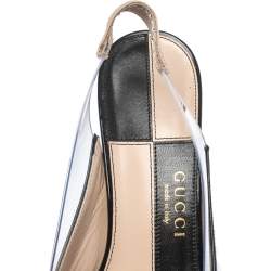 Pre Owned Gucci Black Patent Leather And PVC Eleonor Strawberry Charm Slingback Sandals Size 37.5