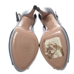 Pre Owned صندل غوتشي فتحة كعب مقدمة مفتوحة نعل سميك جلد لامع رصاصي مقاس 39.5