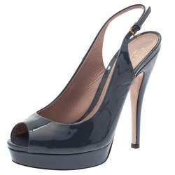 Pre Owned صندل غوتشي فتحة كعب مقدمة مفتوحة نعل سميك جلد لامع رصاصي مقاس 39.5