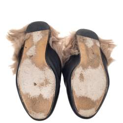 Pre Owned حذاء لوفرز مول غوتشي فلات برينستاون بطانة فرو جلد أسود مقاس 39