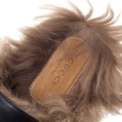 Pre Owned حذاء لوفرز مول غوتشي فلات برينستاون بطانة فرو جلد أسود مقاس 39