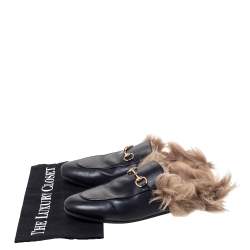 Pre Owned حذاء لوفرز مول غوتشي فلات برينستاون بطانة فرو جلد أسود مقاس 39