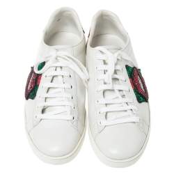 Gucci White Leather Sequins And Crystal Lips Ace Low Top Sneakers Size 39