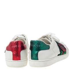 Gucci White Leather Sequins And Crystal Lips Ace Low Top Sneakers Size 39