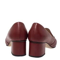 Pre Owned حذاء لوفرز كعب عالي غوتشي جلد عنابي نعل سميك مقاس 39