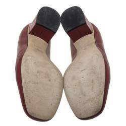 Pre Owned حذاء لوفرز كعب عالي غوتشي جلد عنابي نعل سميك مقاس 39