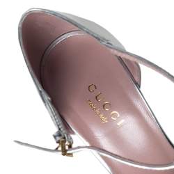 Pre Owned Gucci Silver Leather Studded Coline T Strap Pumps Size 36.5