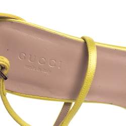 Pre Owned Gucci Yellow Satin Crystal Embellished Ankle Strap Sandals Size 38