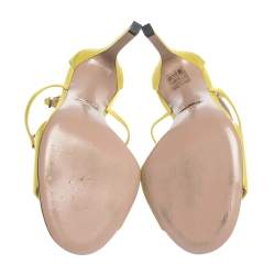 Pre Owned Gucci Yellow Satin Crystal Embellished Ankle Strap Sandals Size 38