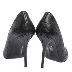 مملوكة مسبقًا Gucci Black Guccissima Leather Peep Toe Pumps Size 36