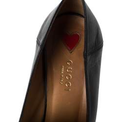 Pre Owned Gucci Black Leather Peyton GG Web Detail Pearl Studded Pumps Size 37.5