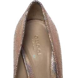 Pre Owned Gucci Metallic Textured Leather-iridescent Horsebit Peep Toe Pumps Size 37