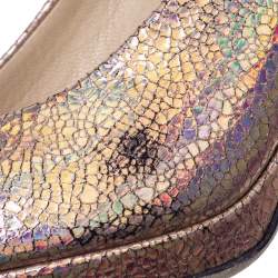 Pre Owned Gucci Metallic Holographic Crackle Leather New Hollywood Horsebit Peep Toe Pumps Size 37