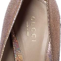 Pre Owned Gucci Metallic Holographic Crackle Leather New Hollywood Horsebit Peep Toe Pumps Size 37