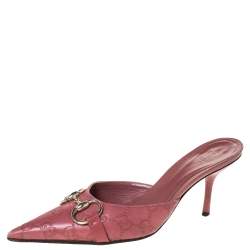 Pre Owned Gucci Pink Guccissima Leather Horsebit Pointed Toe Mule Sandals Size 37
