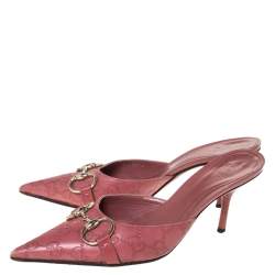 Pre Owned Gucci Pink Guccissima Leather Horsebit Pointed Toe Mule Sandals Size 37
