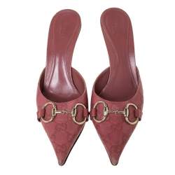 Pre Owned Gucci Pink Guccissima Leather Horsebit Pointed Toe Mule Sandals Size 37