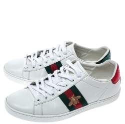 Pre Owned Gucci White Leather Ace Web Detail Low Top Sneakers Size 37.5 