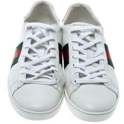Pre Owned Gucci White Leather Ace Web Detail Low Top Sneakers Size 37.5 
