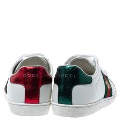 Pre Owned Gucci White Leather Ace Web Detail Low Top Sneakers Size 37.5 