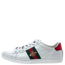 Pre Owned Gucci White Leather Ace Web Detail Low Top Sneakers Size 37.5 
