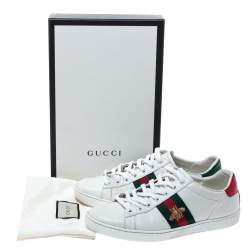 Pre Owned Gucci White Leather Ace Web Detail Low Top Sneakers Size 37.5 