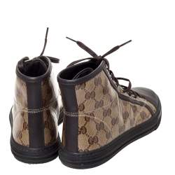 مملوكة مسبقًا حذاء رياضي غوتشي "كاليفورنيا" بطراز مرتفع من أعلى حواف جلد و كانفاس مقو ى جي جي بني و بيج مقاس 36